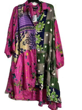 Boho Multicolor Button Down Beach Coverup Maxi Dress
